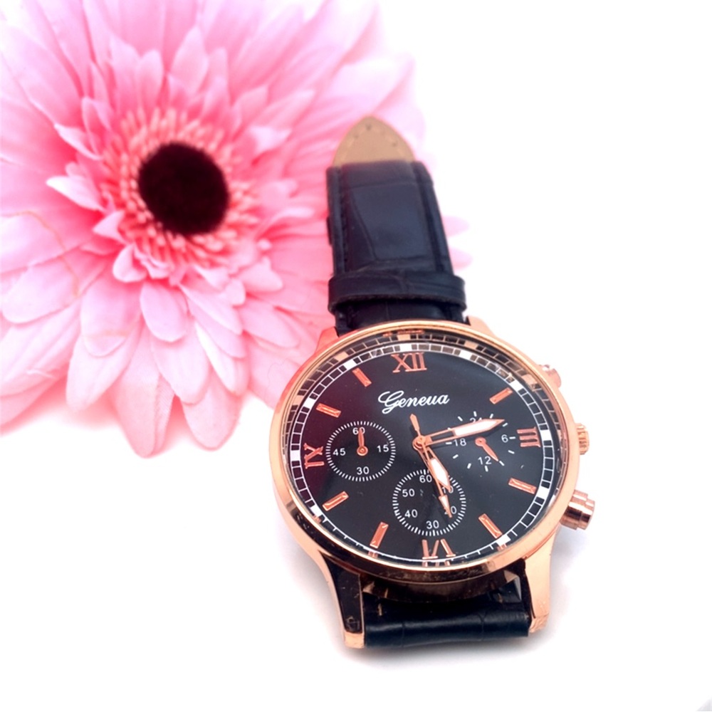 Geneva Black and Rose Gold Watch